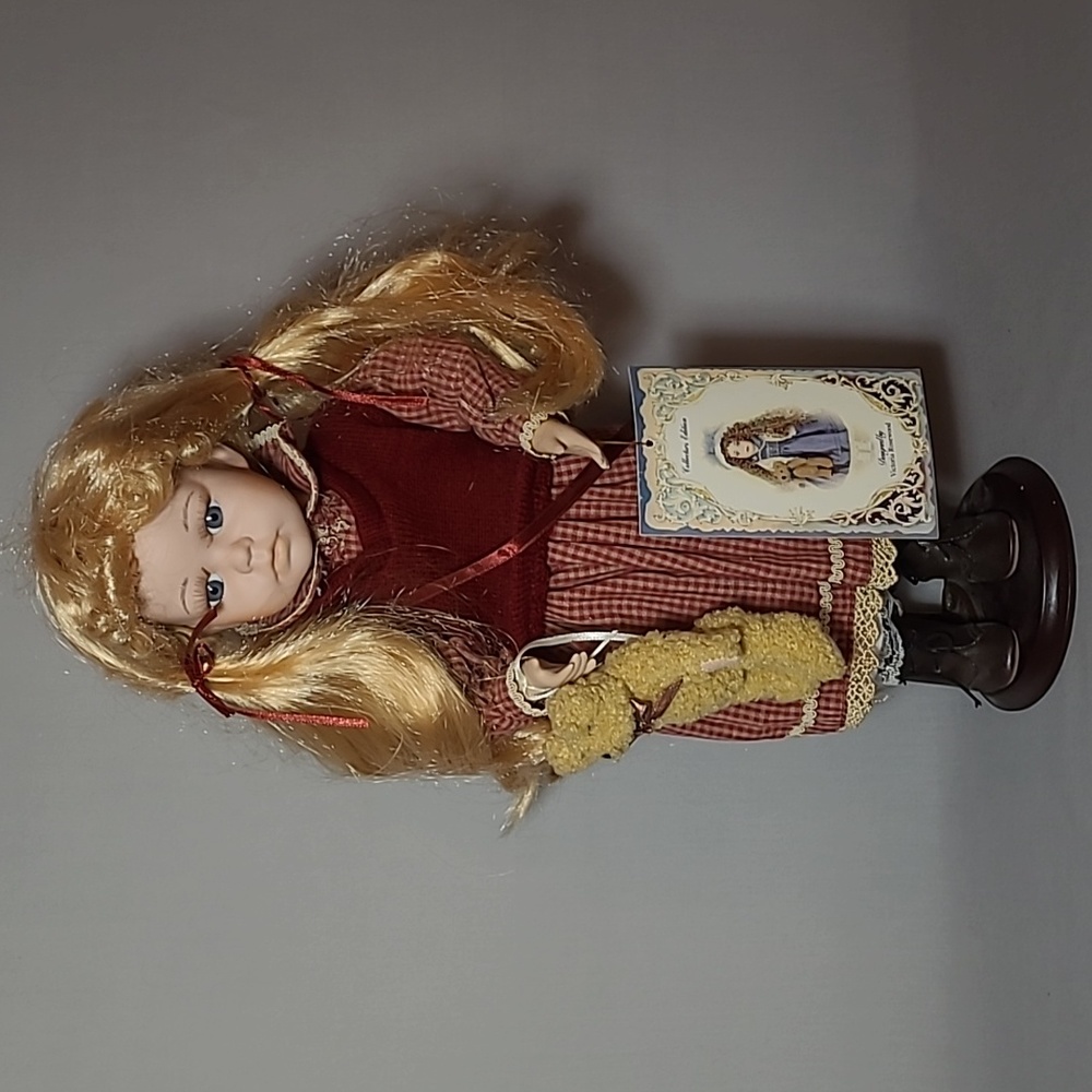 16" Victoria Rosewood Collectors Edition Porcelain Doll With Teddy Bear